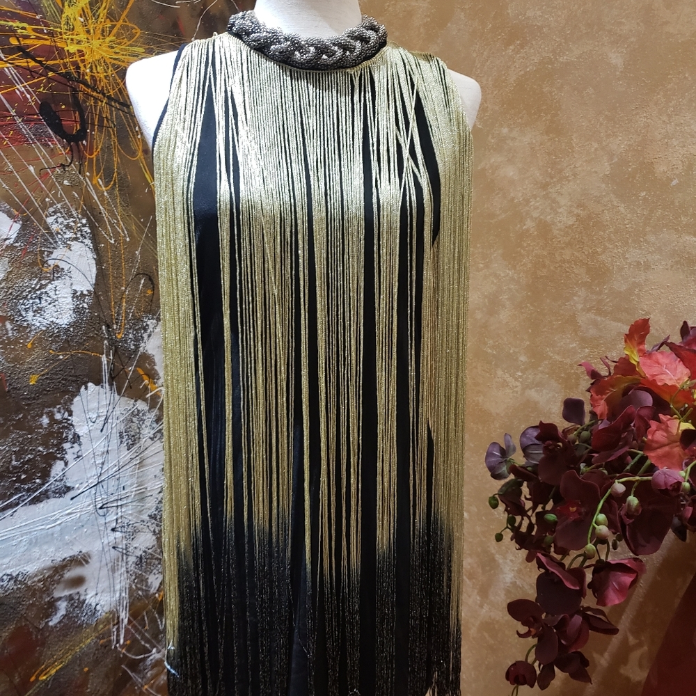 Dress Black and gold with fringe